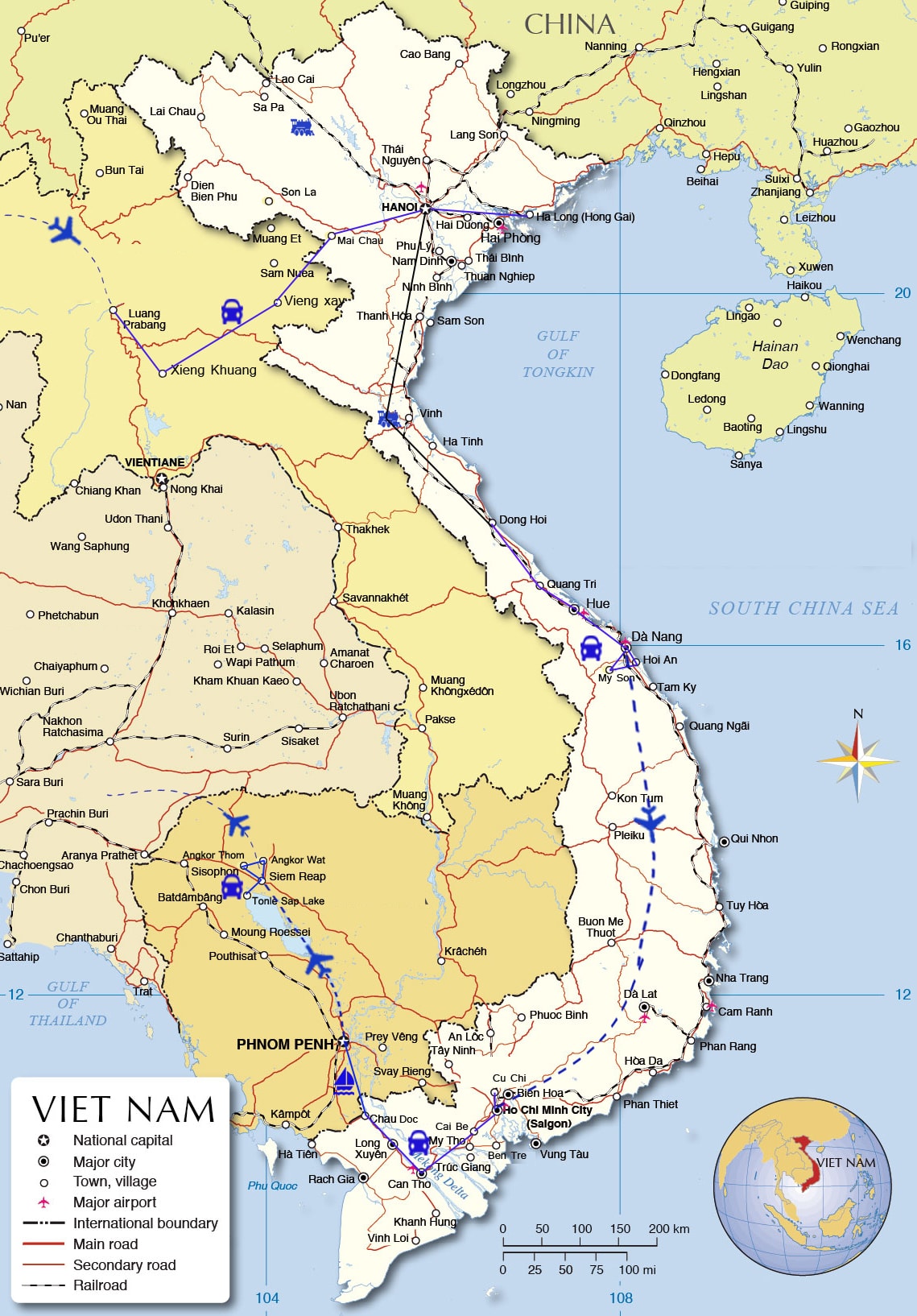 ADI03: Indochina Tour Exploring World's Heritages - 23 days map
